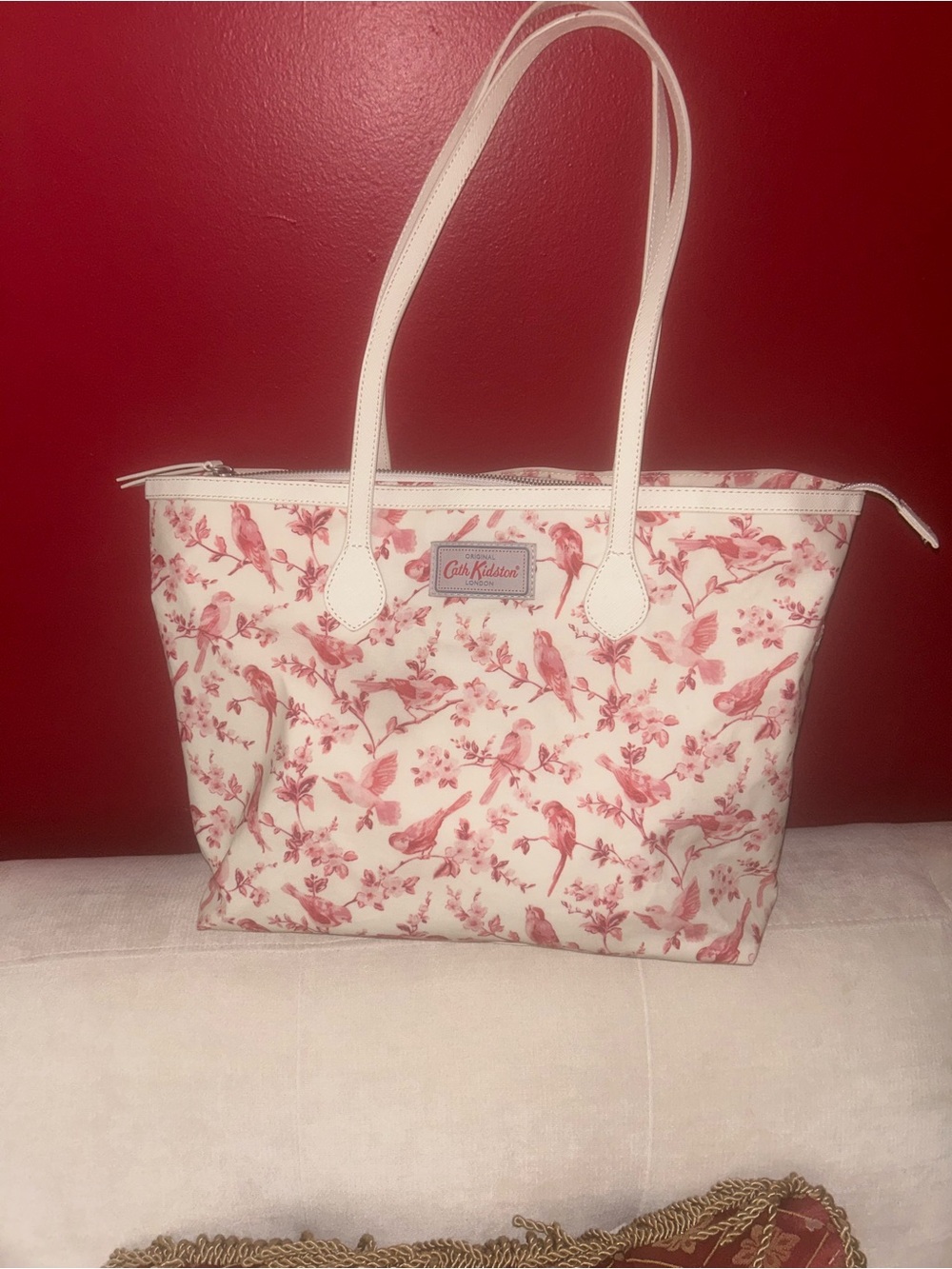 Cath Kidston Cream Tote with Pink Bird & Floral Print